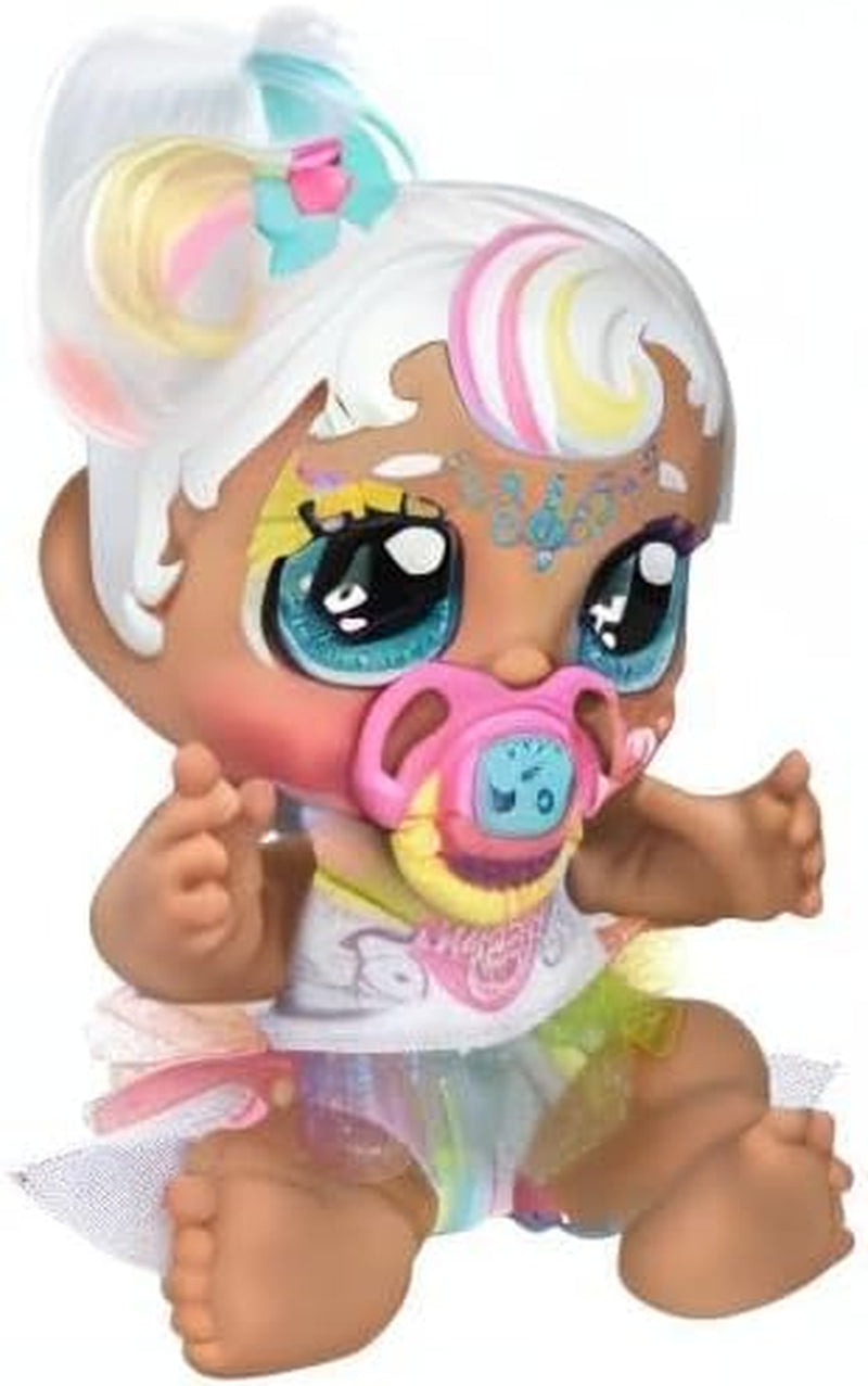 Baby Sister-Puppe Mini Mello als Einhorn, 1 Puppe mit Spielzeug Pacifier und Zauberschwamm für magische Gesichtsbemalung. Große, glitzernde Augen, biegsame Arme und Beine, 50275