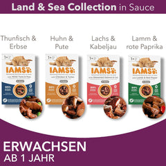 IAMS Delights Land & Sea Collection Hrană umedă pentru pisici - Pachet multiplu cu sortimente de carne și pește în sos, hrană umedă pentru pisici de la 1 an, 12 x 85 g