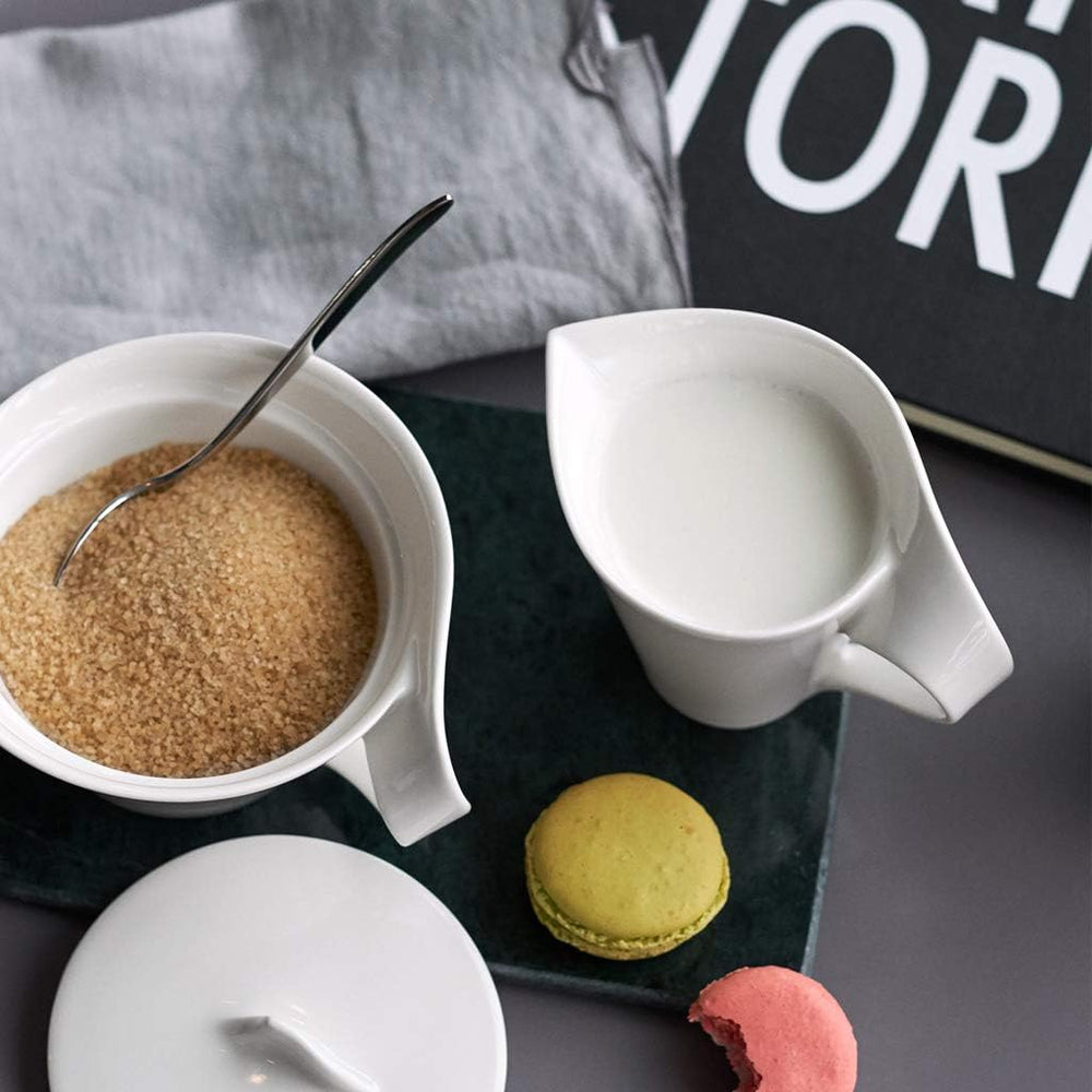 Cană de lapte Villeroy & Boch NewWave, cutie de lapte cu mâner curbat, porțelan premium, potrivită pentru mașina de spălat vase și cuptorul cu microunde, albă, 200 ml