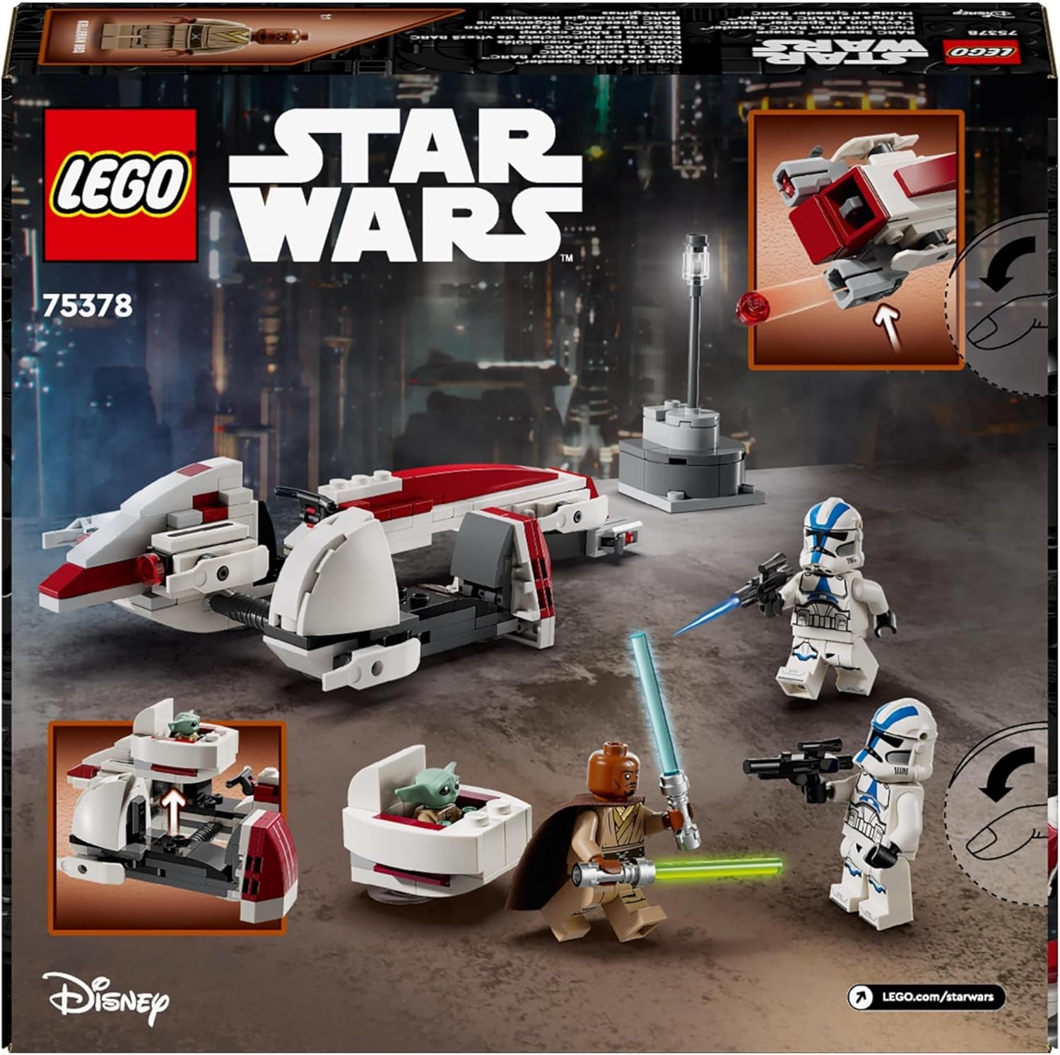 LEGO Star Wars Escape a BARC Speederrel, a Mandalorian szett, játékkerékpár oldalkocsival, Kelleran Beq és Grogu figurákkal, ajándék fiúknak és lányoknak 8 éves kortól 75378 Építőkészletek Beuche den LEGO-Store