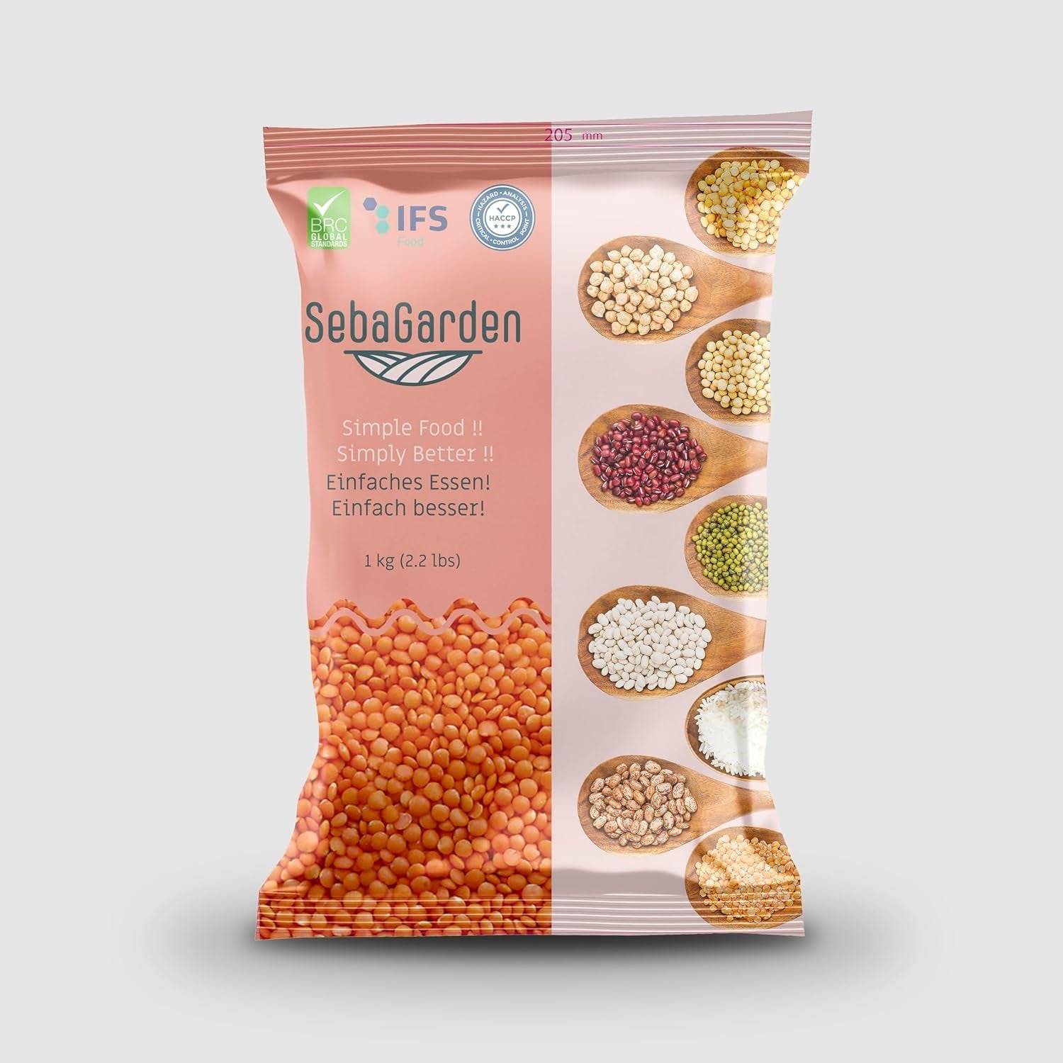 Seba Garden piros lencse 1 kg - Prémium egész lencse Kanadából - Massor Dal, nem GMO, magas fehérjetartalmú, magas rosttartalmú - teljesen természetes, vegán, gluténmentes, ideális levesekhez és currykhoz