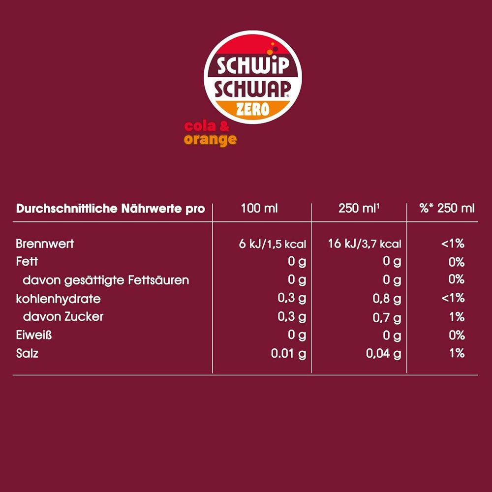 SCHWIPSCHWAP ZERO - XXL PACK - Koffeines kóla üdítőital naranccsal, készlet 6 x 1,75 literes Naty Shop