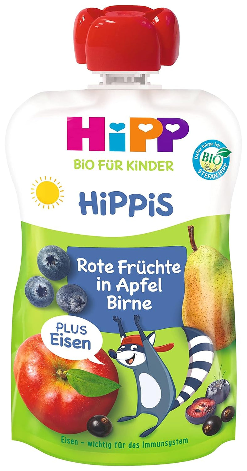 Hipp Organic, áfonya, alma, körte és Iron Willi Raccoon, 6 db-os (6 x 100 G) Mother and Child Naty Shop alapcím