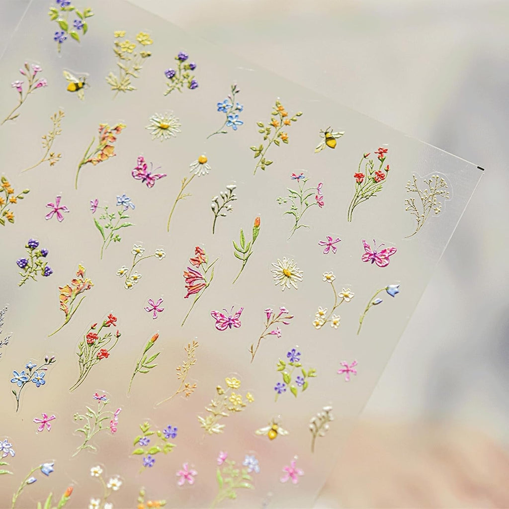 JMEOWIO 3D Nagelsticker Blumen Nail Art Sticker Selbstklebend Nagelaufkleber 5D Stereoskopisch Frühling Sommer Blumen Dekoration Nageldesign Zubehör 1 Blatt