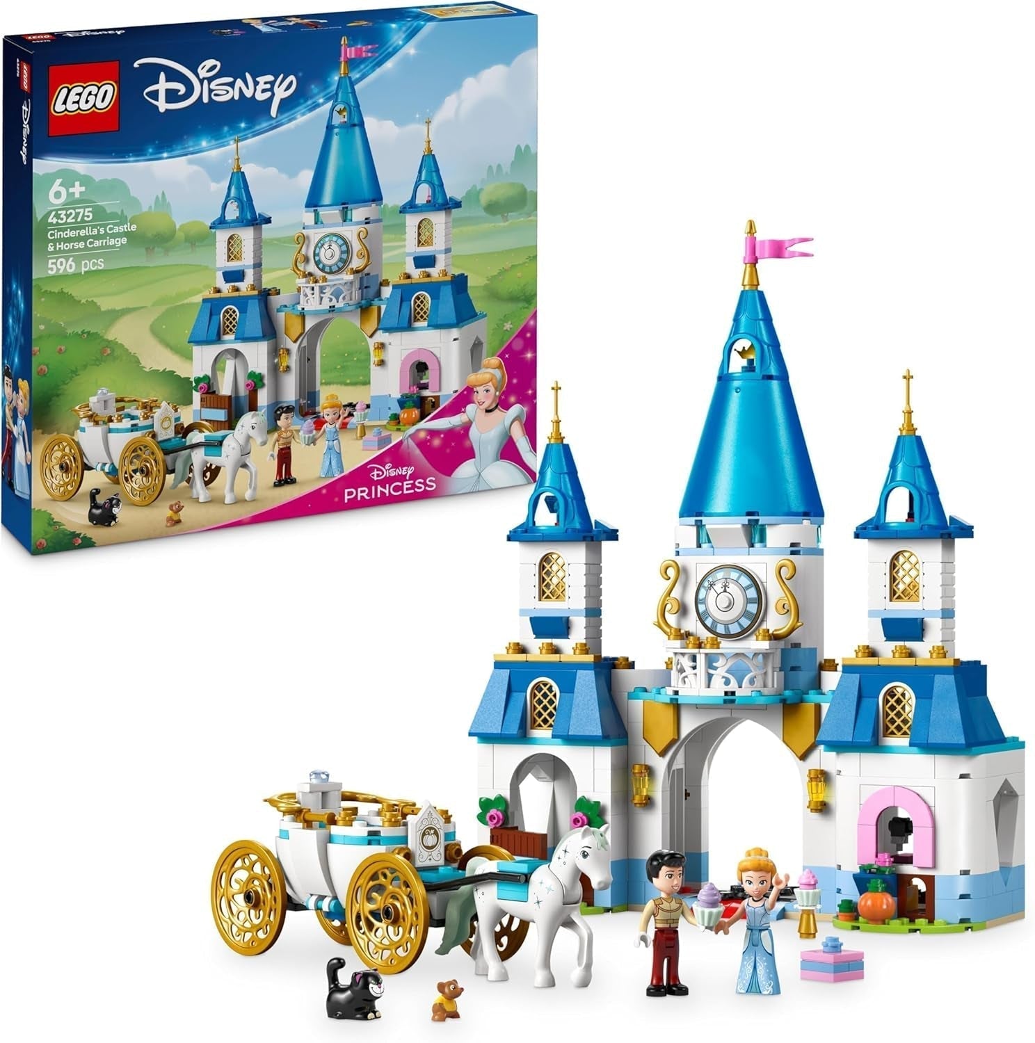 LEGO Ç€ Disney Princess Castle Hamupipőke és a lovaskocsi, szett 6 éves kor feletti lányoknak, Fantasztikus játék Hamupipőke hercegnővel és Herceg bájos mini babákkal, Ajándékötlet Disney-rajongóknak 43275 Építőkészletek Beuche den LEGO-Store alapértelmezett cím