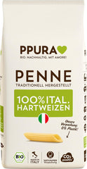 PPURA Organic durumbúza Penne tészta 500g, 100%-ban természetes csőtészta, Made in Italy - olasz tészta adalékanyagok, színezékek és tartósítószerek nélkül