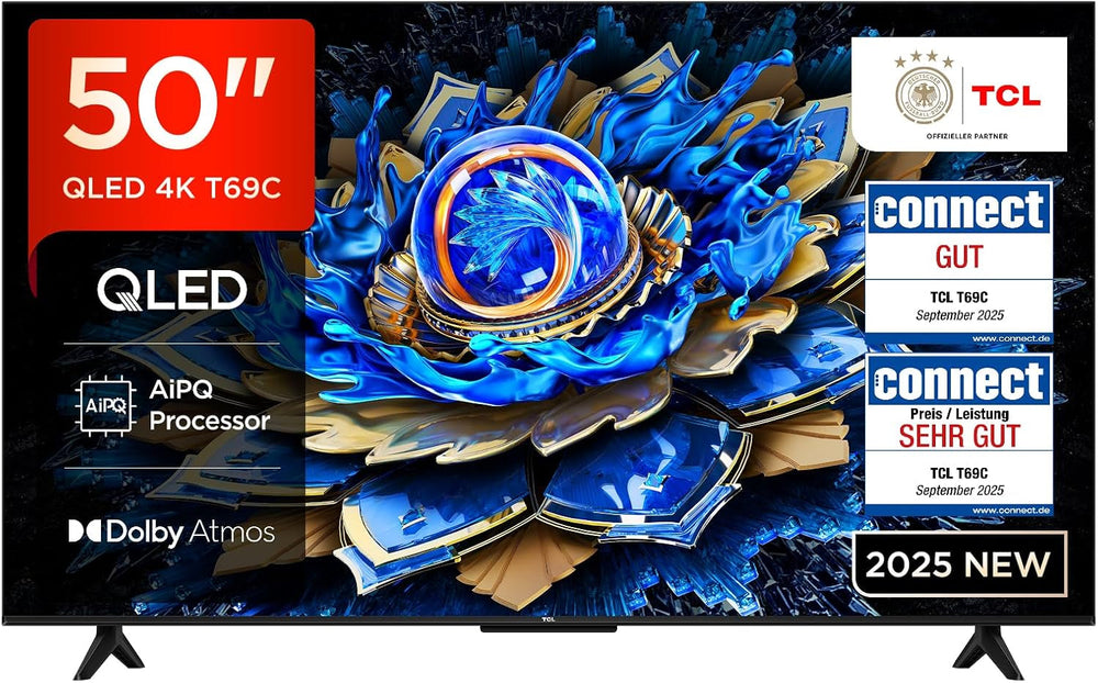 Televizor LED mini TCL 50C61KS QLED, 50 de inci, rezoluție 4K HDR Premium, Dolby Vision și Atmos, sunet Onkyo 2.0, Smart TV cu Google TV, Game Master, HDMI 2.1, AirPlay 2, Google Assistant și Alexa