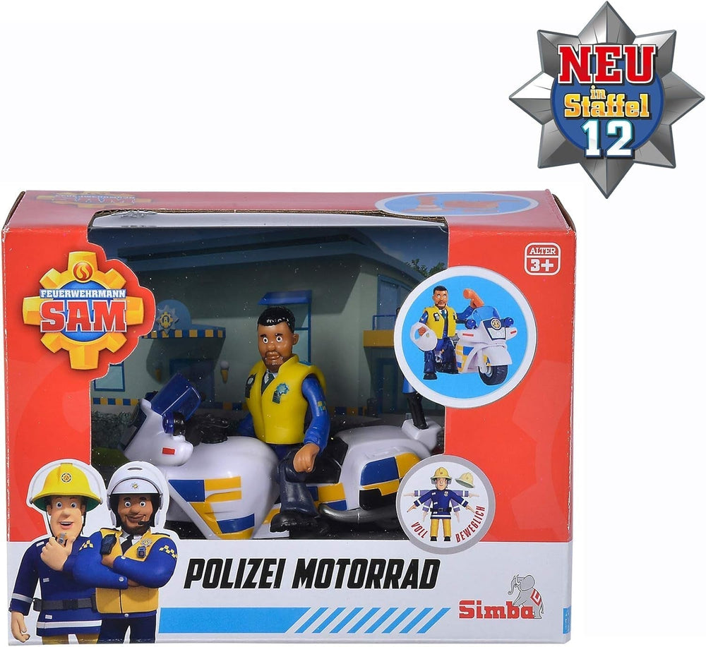 Simba 109251092 - Rendőr motorkerékpár Fireman Sam, Malcolm figurával, Kiegészítőkkel, 12. évad, 3 éves kortól Akciófigurák Naty Shop
