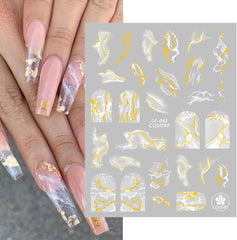 9 Blatt Nagelsticker Französischer Spitzenmarmor Nagelaufkleber Selbstklebend Weißes Gold Nail Art Sticker Dekoration Nageldesign Zubehör