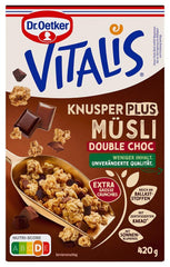 Dr. Oetker Vitalis KnusperPlus Dupla csokoládé: Ropogós müzli tejjel és étcsokoládéval, 7 db (7 x 450g) csomag
