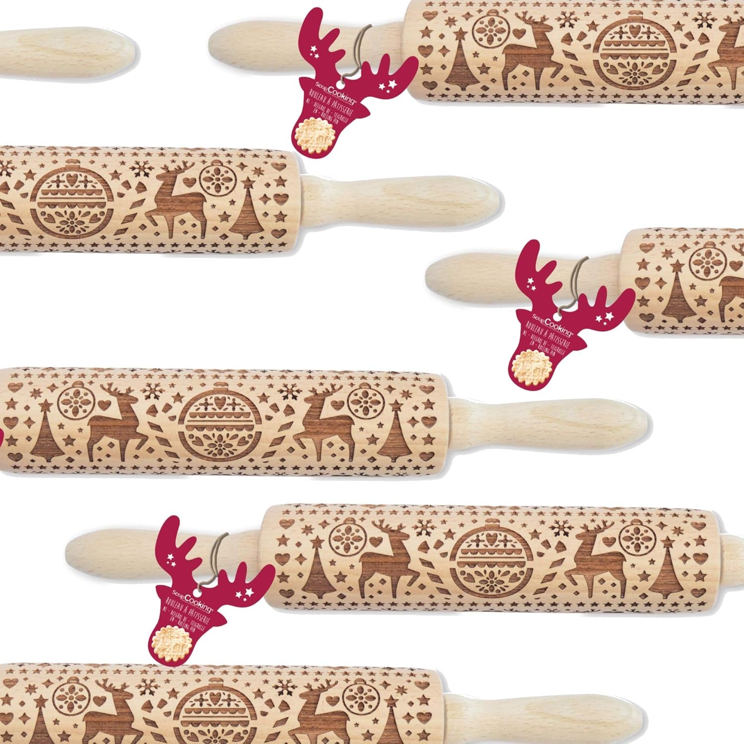 Scrap Cooking Teigrolle aus Holz "Xmas" mit weihnachtlichen Motiven – Prägerolle mit gepfragten Verzierungen für Kekse – dekoratív Zubehör – 5242