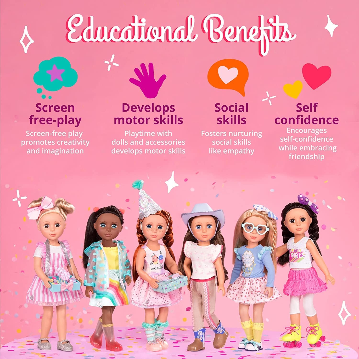 Glitter Girls - Cicely - 36 cm Geburtstagspuppe - Regenbogen Herz Kleid, Geburtstag Hut, Kuchen, Ballon - Poseable Arme & Beine - Rote Haare und grüne Augen - 3 Jahre +