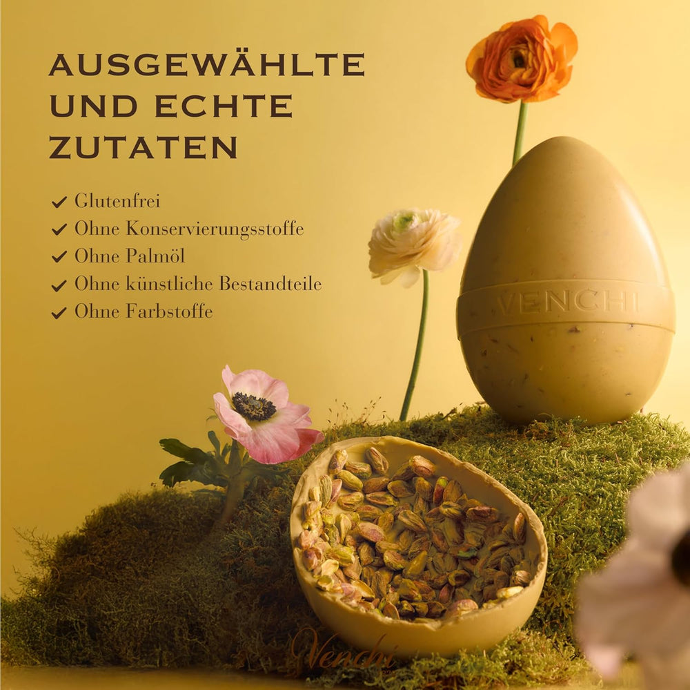 Venchi - Csokoládé tojás, pisztácia ízű, egész pisztáciával, meglepetéssel, gluténmentes, 500g, Húsvéti kollekció, ajándékötlet