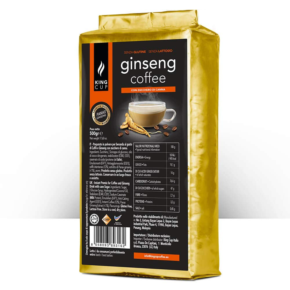 - 1 Verpackung mit 500 Gr Ginseng mit Brauner Rohrzucker-Löslichem Kaffeepulver zum Süßen, Ideal zum Hinzufügen zu Heißem Wasser, Glutenfrei, Laktosefrei und Gentechnikfrei