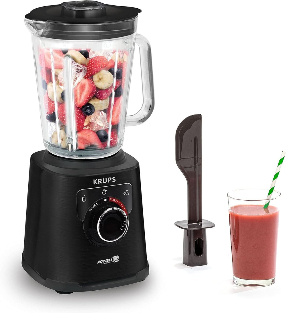 Krups KB403D Perfectmix + Hochleistungsstandmixer | 1200W | 28 000 RPM | 2L Glasbehälter | 3 előre beállított programok | Powelix- Technologie | Edelstahl/Dunkelgrau Kitchen Naty Shop Schwarz
