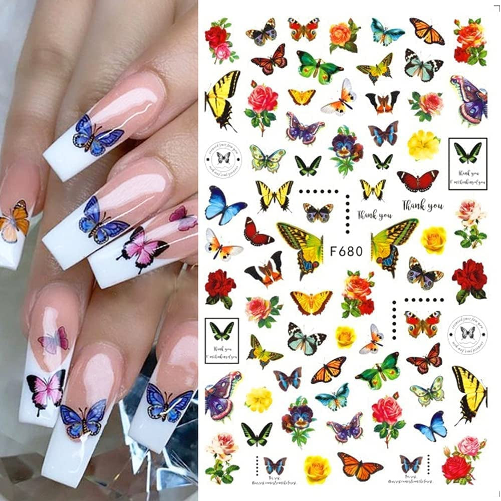 JMEOWIO Nagelsticker Schmetterling 8 Blätter Nagelaufkleber Selbstklebend Blau Schwarz Gold Schmetterling Nail Art Dekoration Nagel Design Zubehör
