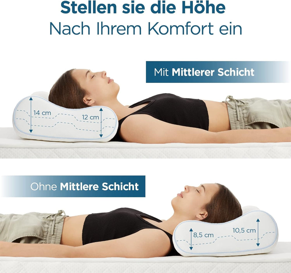 ORTHOVERSE pernă ortopedică - pernă de susținere a gâtului, pernă de dormit, pernă, pernă din spumă cu memorie, pernă, pernă pentru dureri de gât - înălțime reglabilă, acoperire aloe vera, ajutor medical Perne ortopedice cervicale Naty Shop