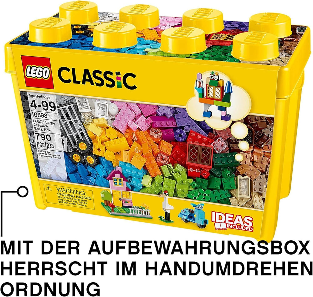LEGO Classic Große Bausteine-Box, Konstruktionsspielzeug für Mädchen und Jungen mit Aufbewahrungsbox, enthält Bunte Steine, Reifen, Türen, etc. in 33 Farben, Geschenk für Kinder ab 4 Jahren 10698