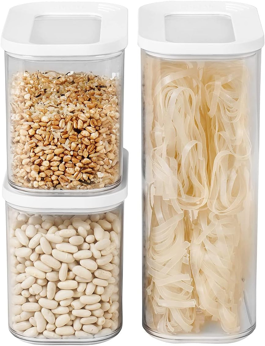 Mepal set de 3 borcane de depozitare cu capac - Recipient dreptunghiular pentru alimente - Organizator de bucătărie din plastic - Recipient de depozitare etanș - 1x 2000 ml & 2x 1000 ml - Alb Cutii depozitare alimente Naty Shop Alb Set 3 piese