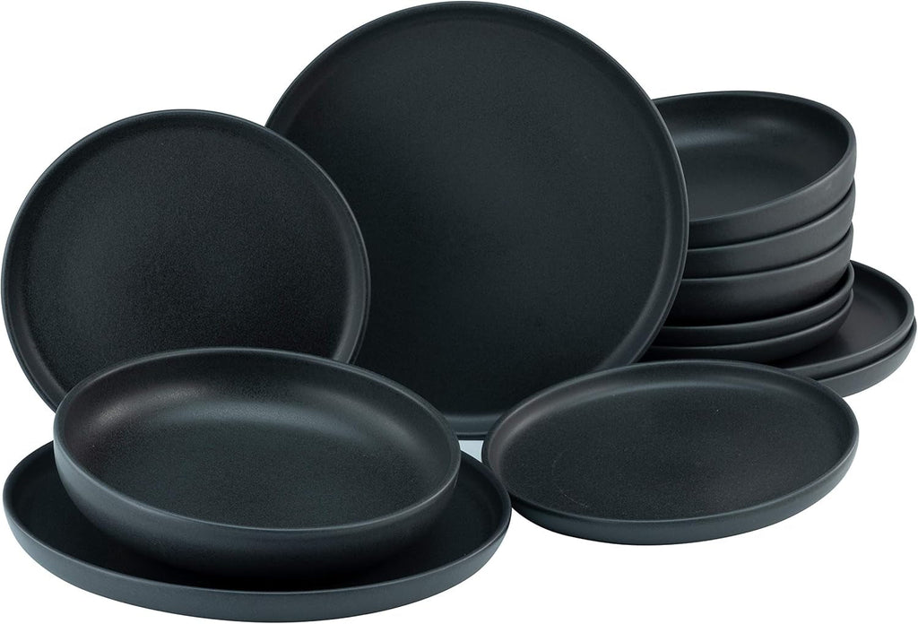 Creatable, 22979, Serie Uno BLACK, 12-Teiliges Geschirrset, Teller Set Aus Steinzeug, Spülmaschinen- Und Mikrowellengeeignet, Made in Portugal Seturi vesela masa Naty Shop Black Tafelservice 12 Teilig