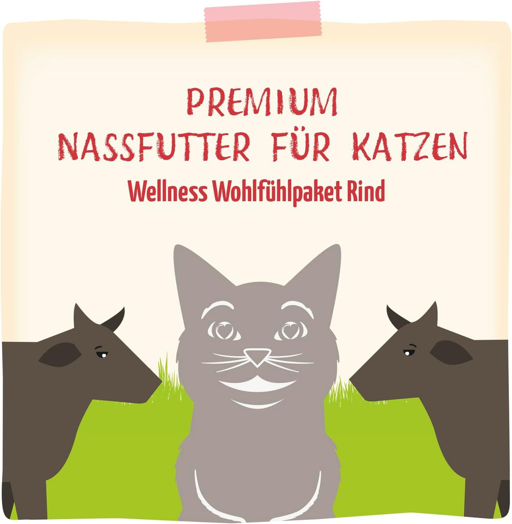 MjAMjAM – Hrană umedă premium pentru pisici - Pachet Wellness Vită, pachet de 12 (12 x 125g), fără cereale cu carne suplimentară