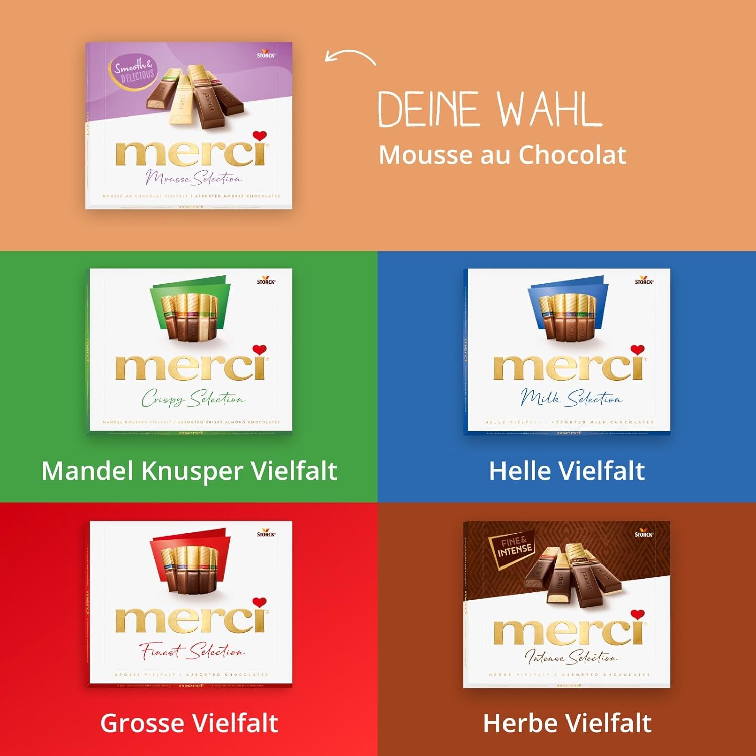merci Finest Selection Mousse au Chocolat Variety – 1 x 210 g – Specialities Exquisite Chocolate Mousse – Töltött és töltetlen praliné