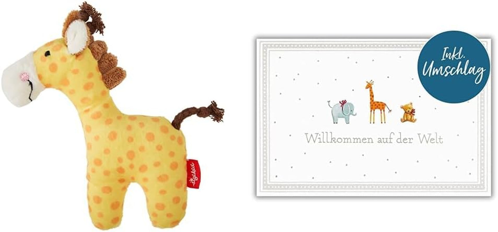 Sigikid 41169 Rattle rabbit Red Stars fete și băieți jucărie pentru copii recomandată de la naștere verde Jucarii Bebe Naty Shop Pachet cu card Girafă