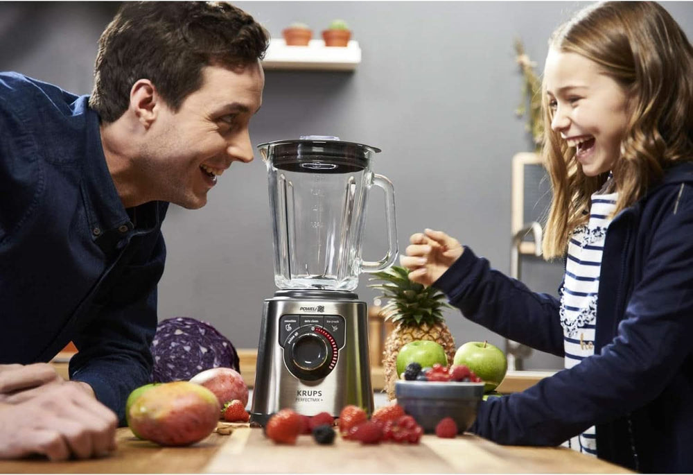 Krups KB403D Perfectmix + Hochleistungsstandmixer | 1200W | 28 000 RPM | 2L Glasbehälter | 3 előre beállított programok | Powelix- Technologie | Edelstahl/Dunkelgrau Kitchen Naty Shop