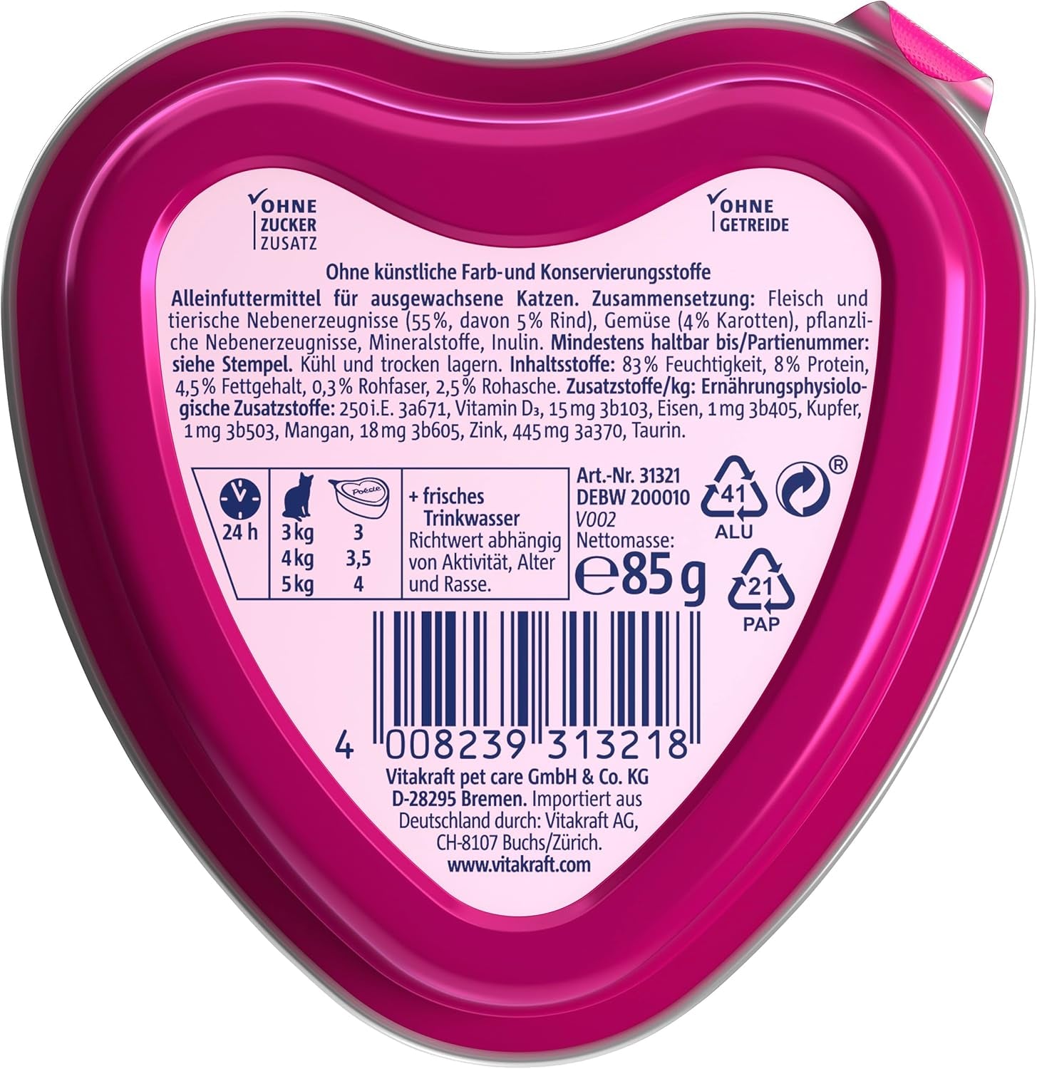 Vitakraft Poésie Création, hrană umedă pentru pisici, hrană umedă în sos, cu carne de vită și morcov, pachet vrac, fără zahăr adăugat sau cereale (15 x 85g)