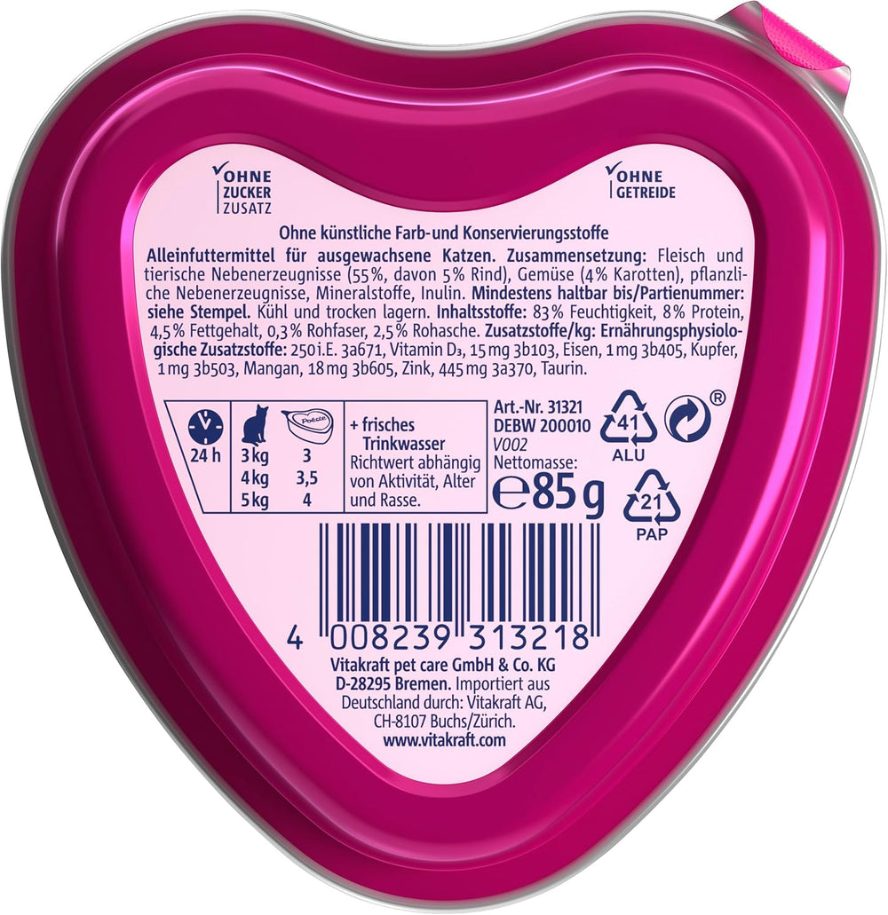 Vitakraft Poésie Création, hrană umedă pentru pisici, hrană umedă în sos, cu carne de vită și morcov, pachet vrac, fără zahăr adăugat sau cereale (15 x 85g)