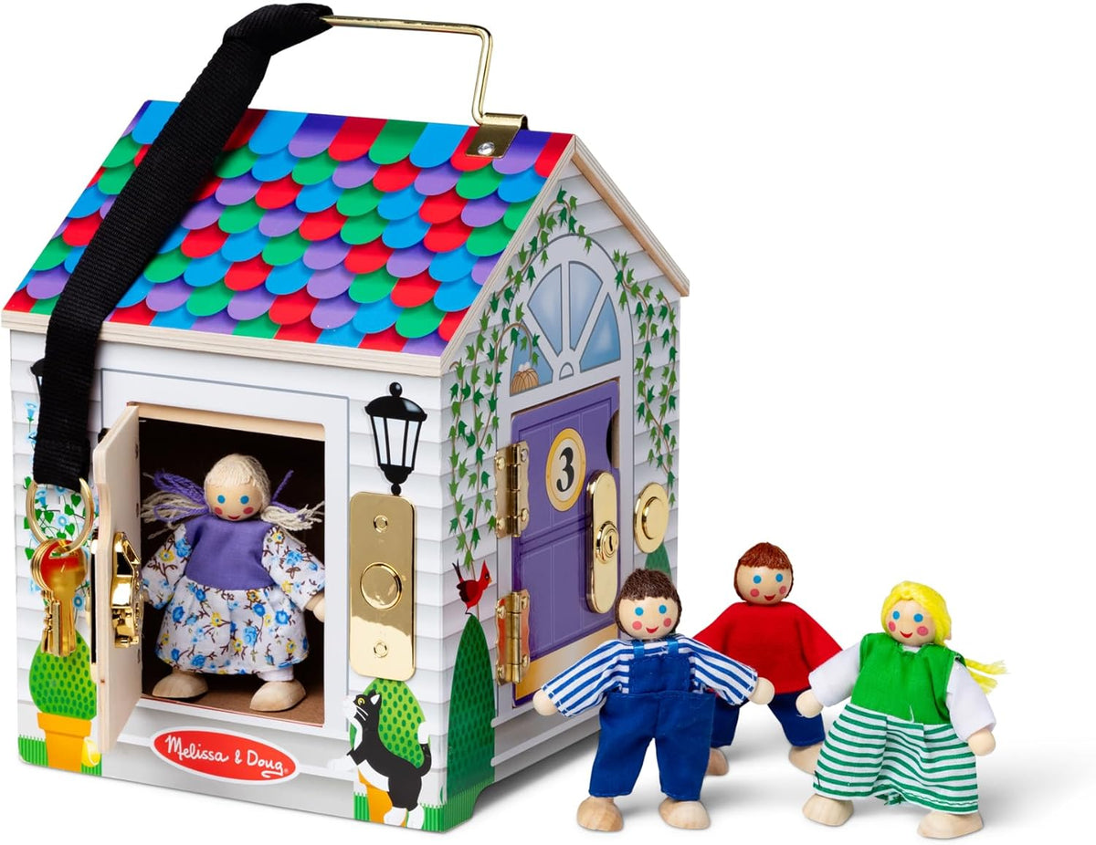 Melissa & Doug - Casă de păpuși din lemn cu sunete de sonerie, multicoloră, potrivită pentru vârste de 3 ani și peste, băieți și fete
