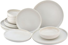 CreaTable, 33065, seria Uno alb-gălbui, set de veselă cu 12 piese, set de farfurii din gresie, potrivit pentru mașina de spălat vase și cuptorul cu microunde, fabricat în Portugalia