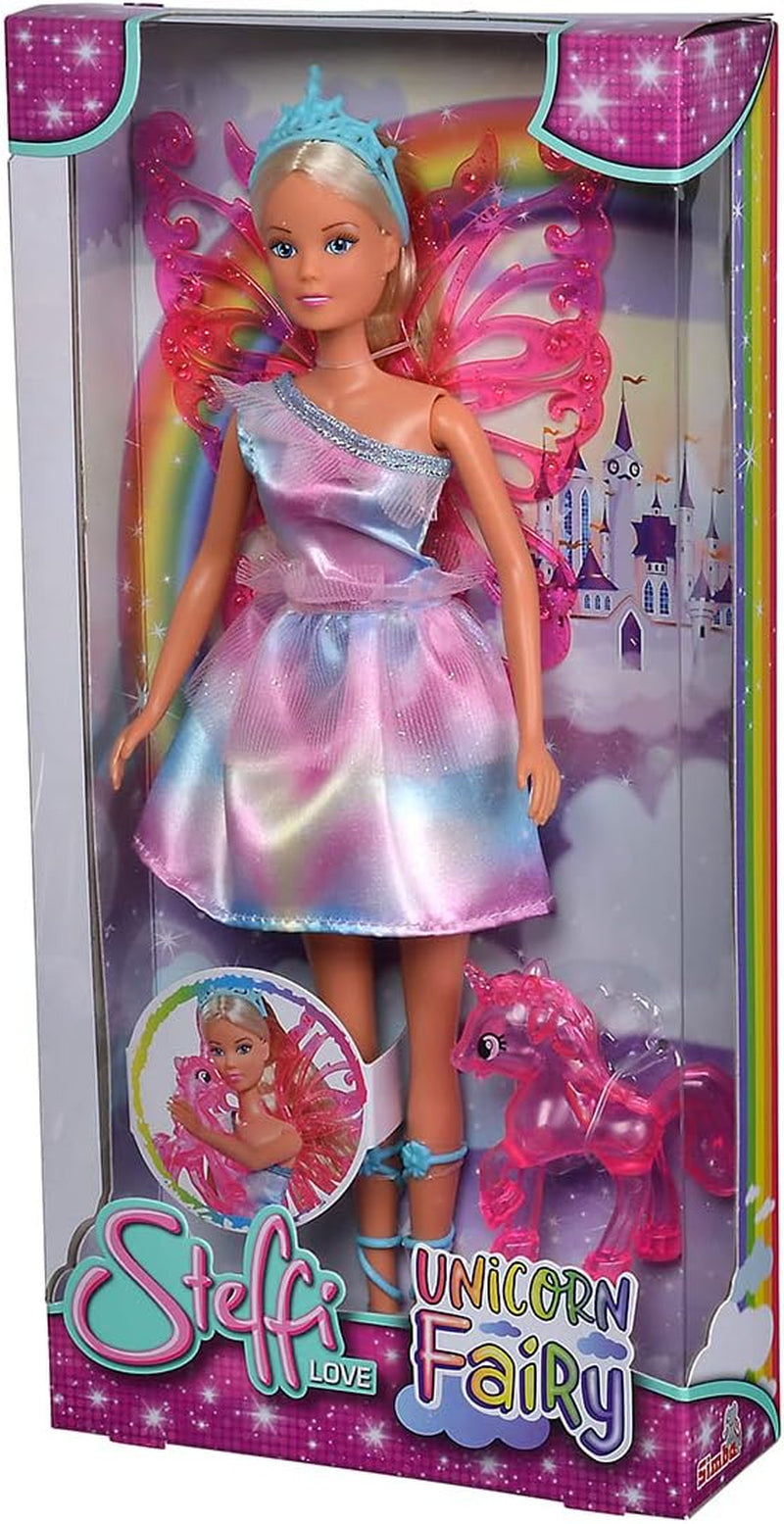 Simba 105733587 - Steffi Love Unicorn Fairy, Ankleidepuppe als Fee mit abnehmbaren Flügeln, mit Einhorn, 29cm Puppe trägt EIN Bezauberndes Pastell Glitzerkleid, ab 3 év