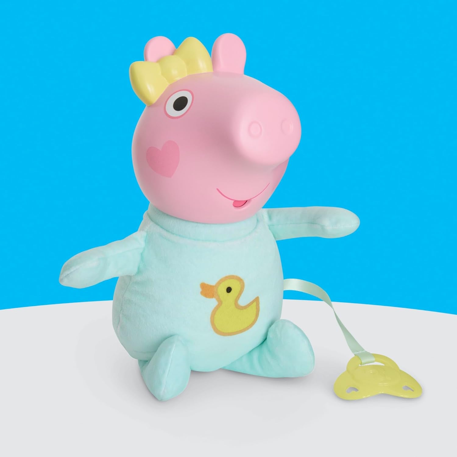 Peppa Pig Grunz und Kuschel Evie interaktive Babypuppe, 28 cm große Puppe für Mädchen mit 20 Geräuschen und vielen Funktionen, Spielzeug-Set für Kinder ab 3 Jahren