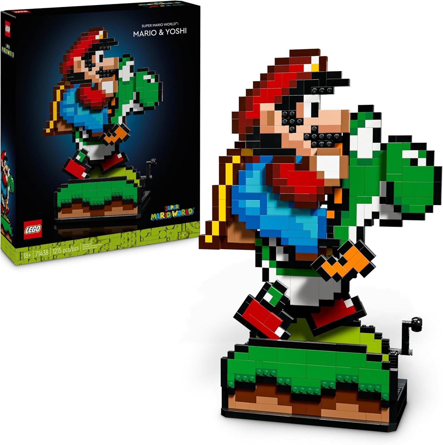 LEGO Super Mario World: Mario és Yoshi Nintendo gyűjthető készlet, pixel figurák, építés és bemutatás modell, otthoni dekoráció és gyűjtemény, modellkészlet és ajándék felnőtt rajongóknak 71438 építőkészletek Besuche den LEGO-Store alapértelmezett cím