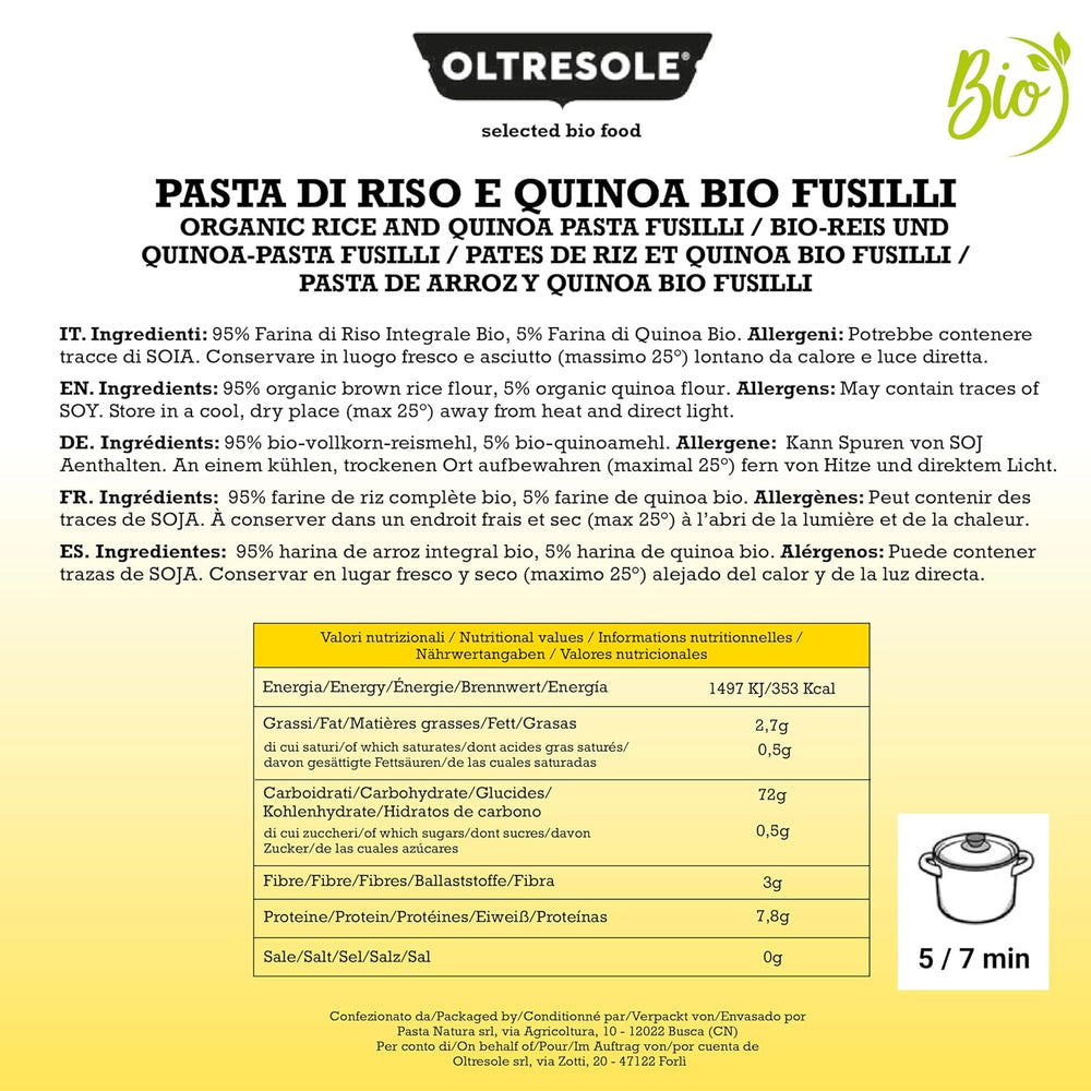 - Bio-Reis- und Quinoa-Pasta glutenfrei, Fusilli-Format - glutenfreie Pasta mit Vollkornreismehl und weisser Quinoa aus biologischem Anbau, vegán, Packung mit 3 Packungen à 350 g