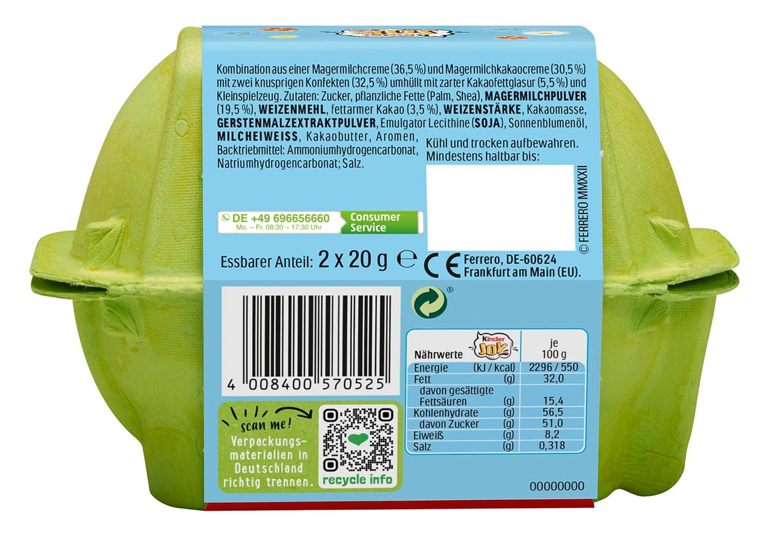 Kinder Joy 2 db-os csomag - Az egyik fele finom tejes-kakaós krémmel és ropogós golyókkal, a másik fele pedig egy remek meglepetéssel - Húsvéti csokoládé, húsvéti édességek - Húsvéti ajándék - 40g