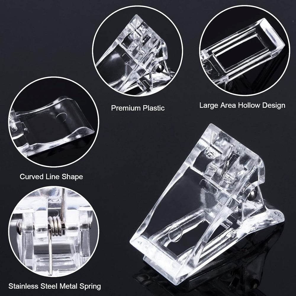 Cleme pentru unghii, cleme pentru manichiură, cleme transparente pentru unghii, Cleme transparente Polygel, construcție rapidă pentru extensii de unghii, asistent cu gel, 10 bucăți