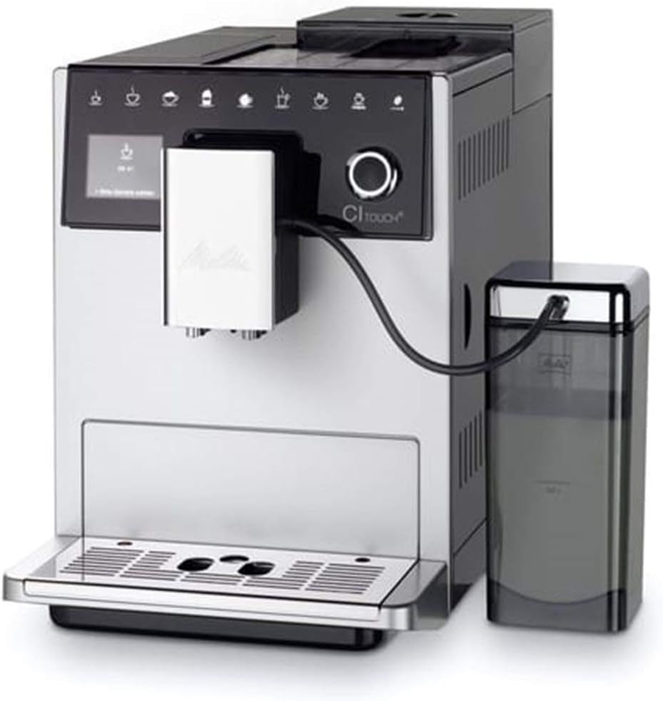 Melitta CI Touch - Espressor complet automat cu sistem de lapte, espressor cu râșniță de cafea integrată și spumator de lapte, de exemplu pentru espresso sau cappuccino, argintiu