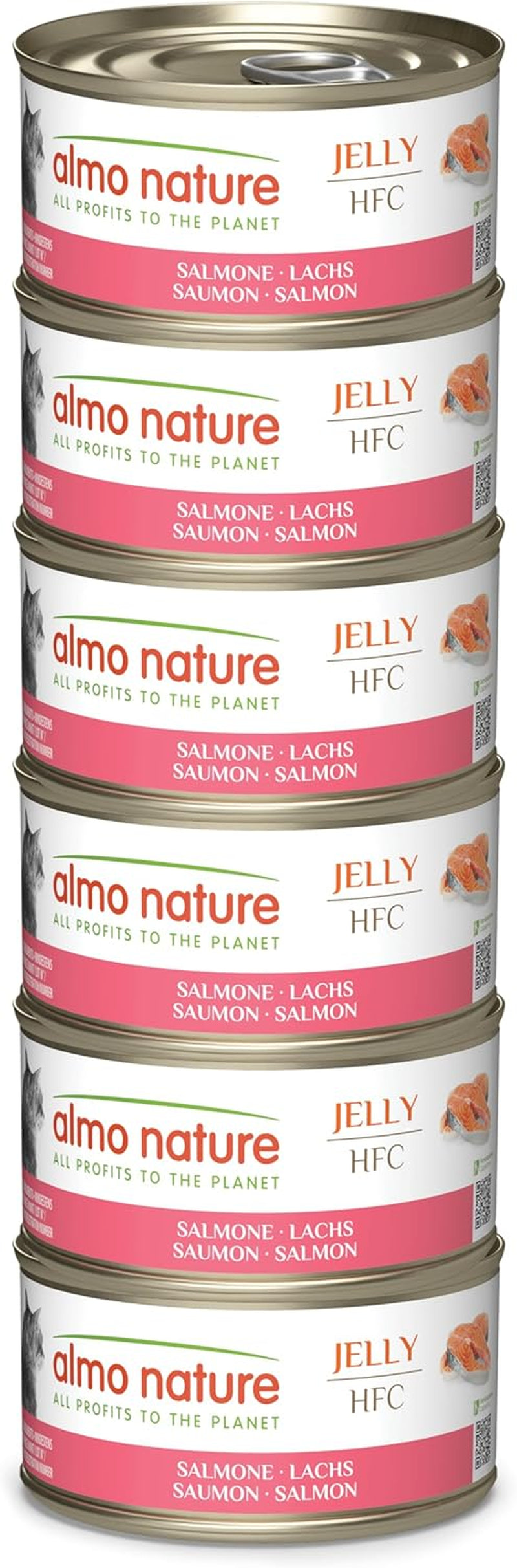 Almo Nature HFC Jelly - Nassfutter für ausgewachsene Katzen - Lachs - Human Grade, Glutenfrei & Monoprotein - 6 x 70g