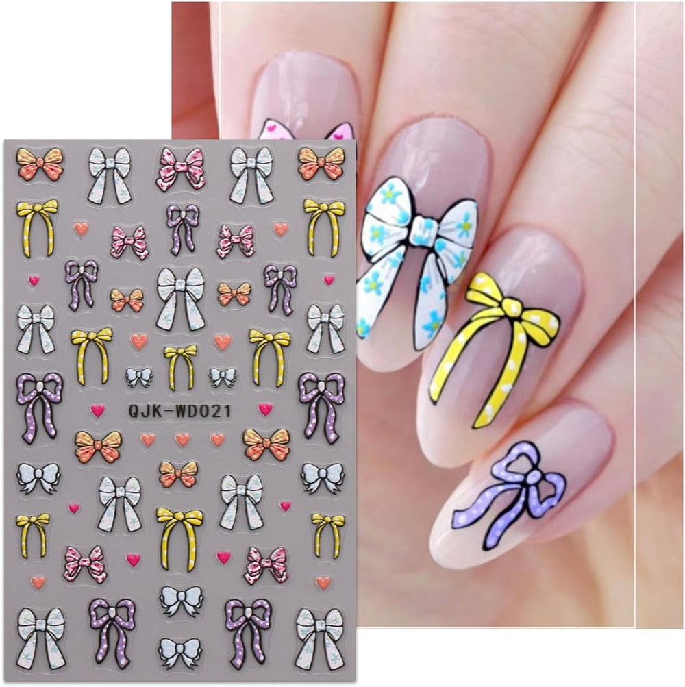 JMEOWIO Nagelsticker Bunte Herz Schleife 6 Blatt Nail Art Sticker Selbstklebend Nagelaufkleber Dekoration Nageldesign Zubehör