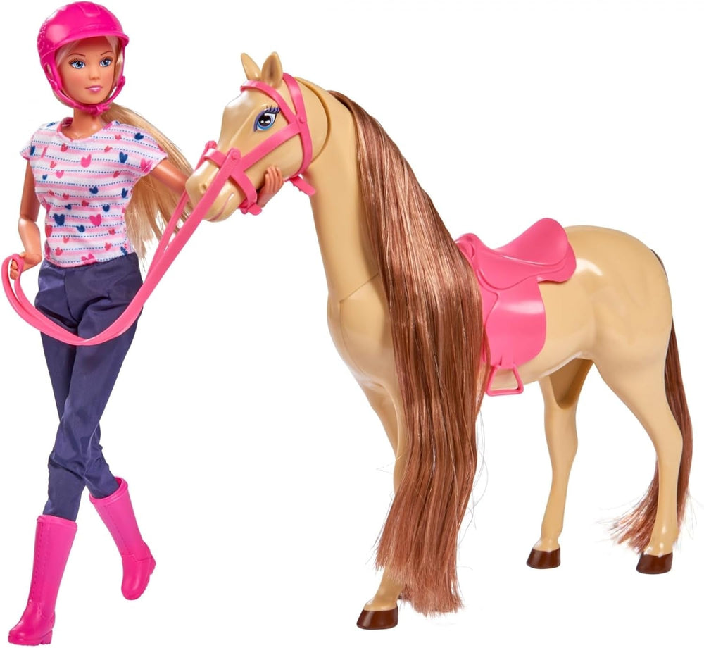 Simba 105730939 - Steffi Love Turul Călăriei, în costum de călărie, cu 2 cai, păpușă complet articulată, păpușă de modă, 29 cm, pentru copii cu vârsta de 3 ani și peste