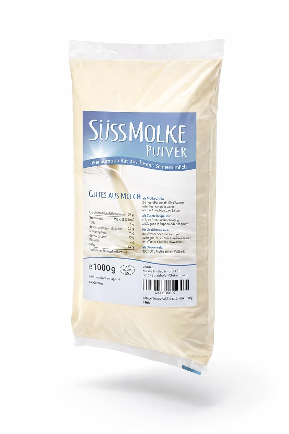 Allgauer Naturprodukte édes tejsavópor 1000 g - sokoldalú italokhoz