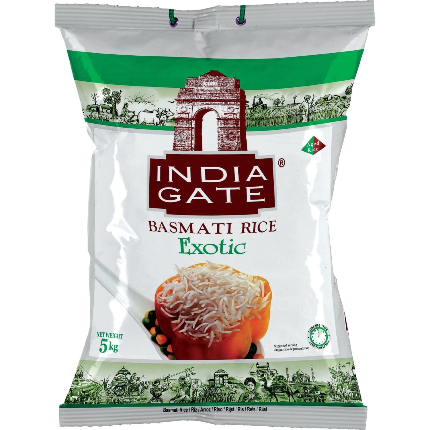 INDIA GATE Premium Basmati Rice – Hosszú szemű finom, aromás rizs Indiából, finom hosszú szemű (1 x 5 kg)