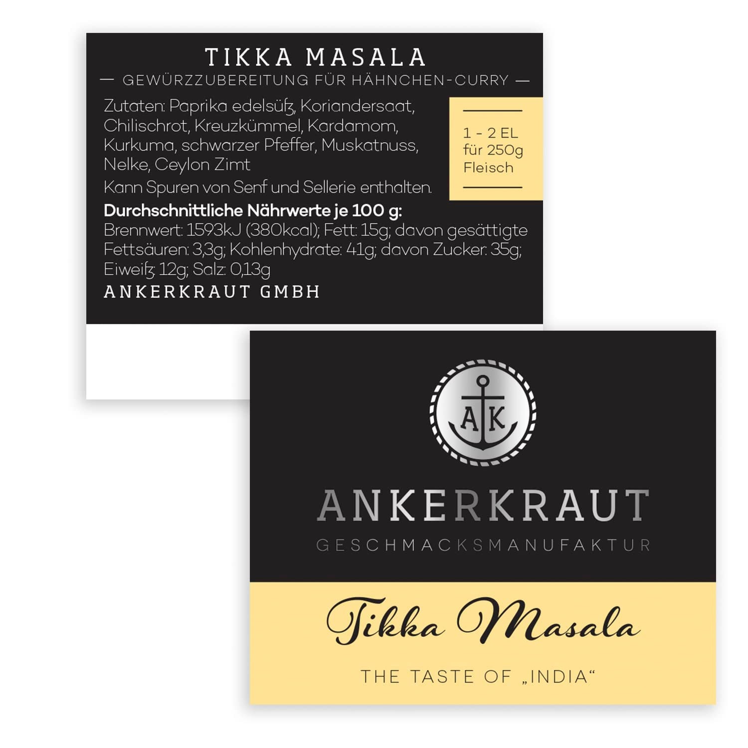 Ankerkraut Tikka Masala Gewürz Indien, 70g im Korkenglas, Lecker Curry mit Hähnchen, Gemüse, Reis Selber Zu Hause Kochen, Chicken Curry Zuckerfrei, Premium Qualität