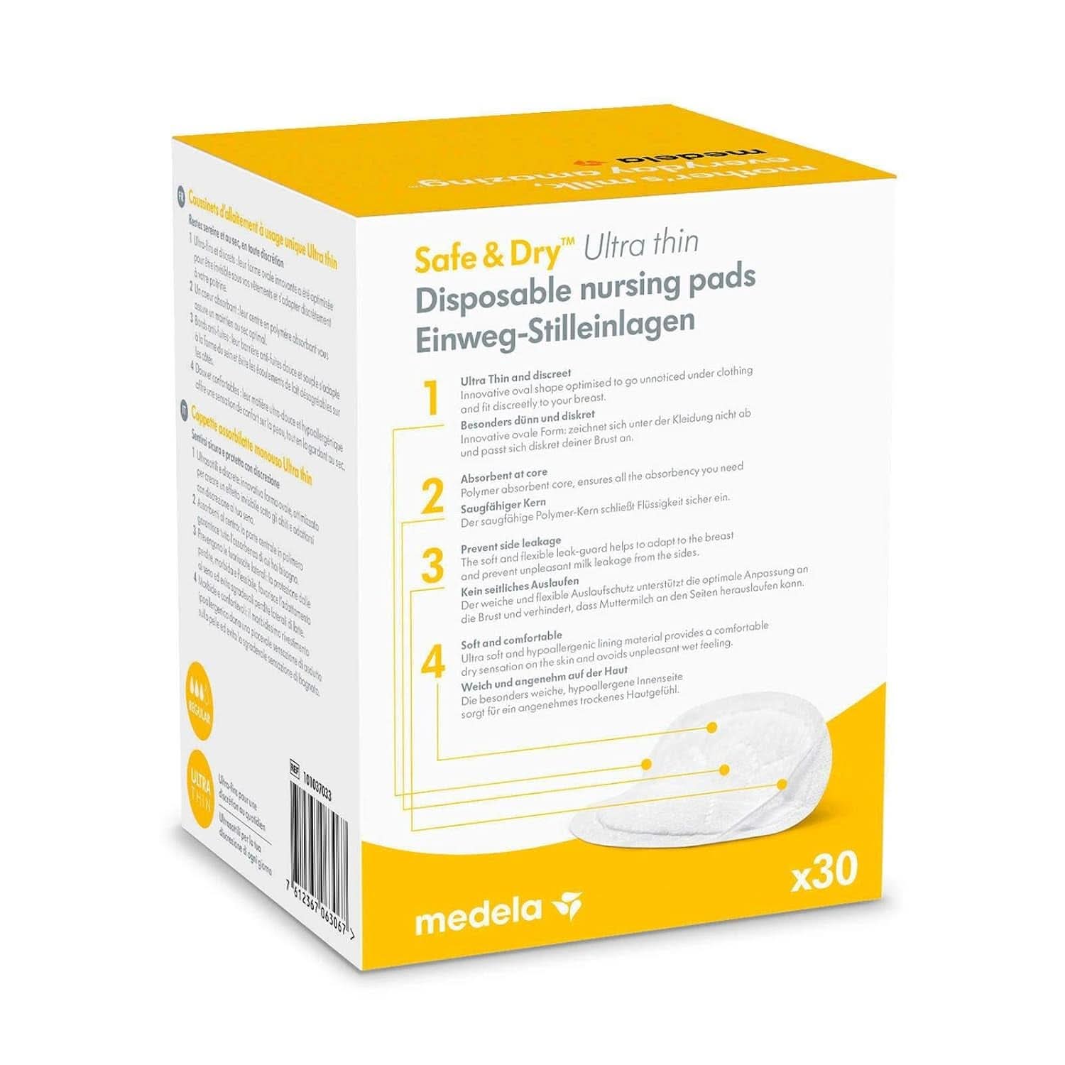 MEDELA Safe & Dry Einweg-Stilleinlagen, Ultradünn, Einzeln Verpackt, 30 Stück kiegészítők Élelmiszer és szoptatás Bebe Naty Shop
