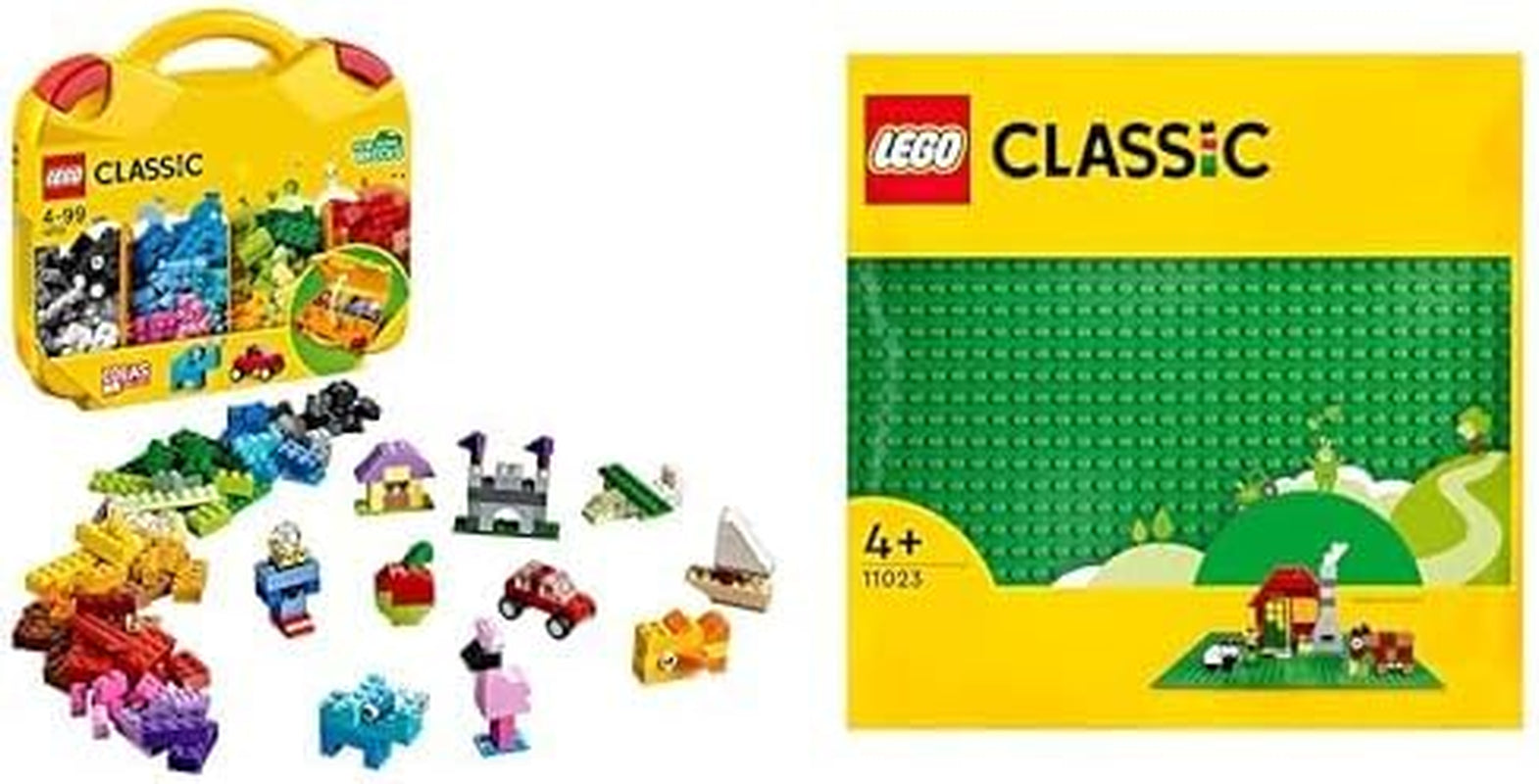 LEGO 10713 Classic Brick Starter Set - Sortarea culorilor cu cutie de depozitare, cadou creativ, jucărie pentru copii pentru fete și băieți de la 4 ani Seturi de constructie Besuche den LEGO-Store Pachet cu placa de construcție Classic Green Panou pentru clădiri ecologice 11023