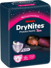 Huggies DryNites éjszakai ágybavizes pelenkák lányoknak 13-kb. 17 éves korig (48-60 kg) 27 darab (3x9) havi csomagban bugyi pelenkák