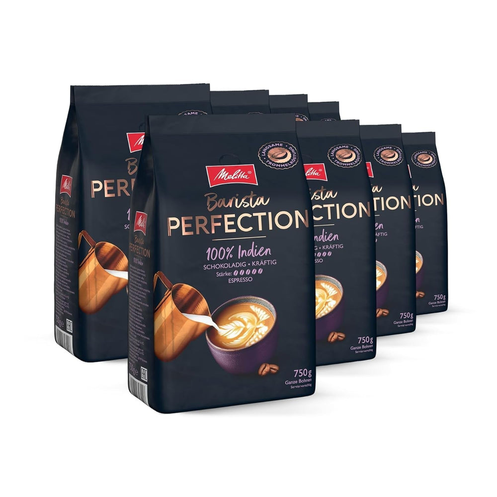 Melitta Barista Perfection 100% Brazilia, boabe de cafea întregi, cafea de origine unică, 100% Arabica, prăjire lentă cu tambur, Crema Forte, tărie 4 Cafea Naty Shop India 8 x 750 grame