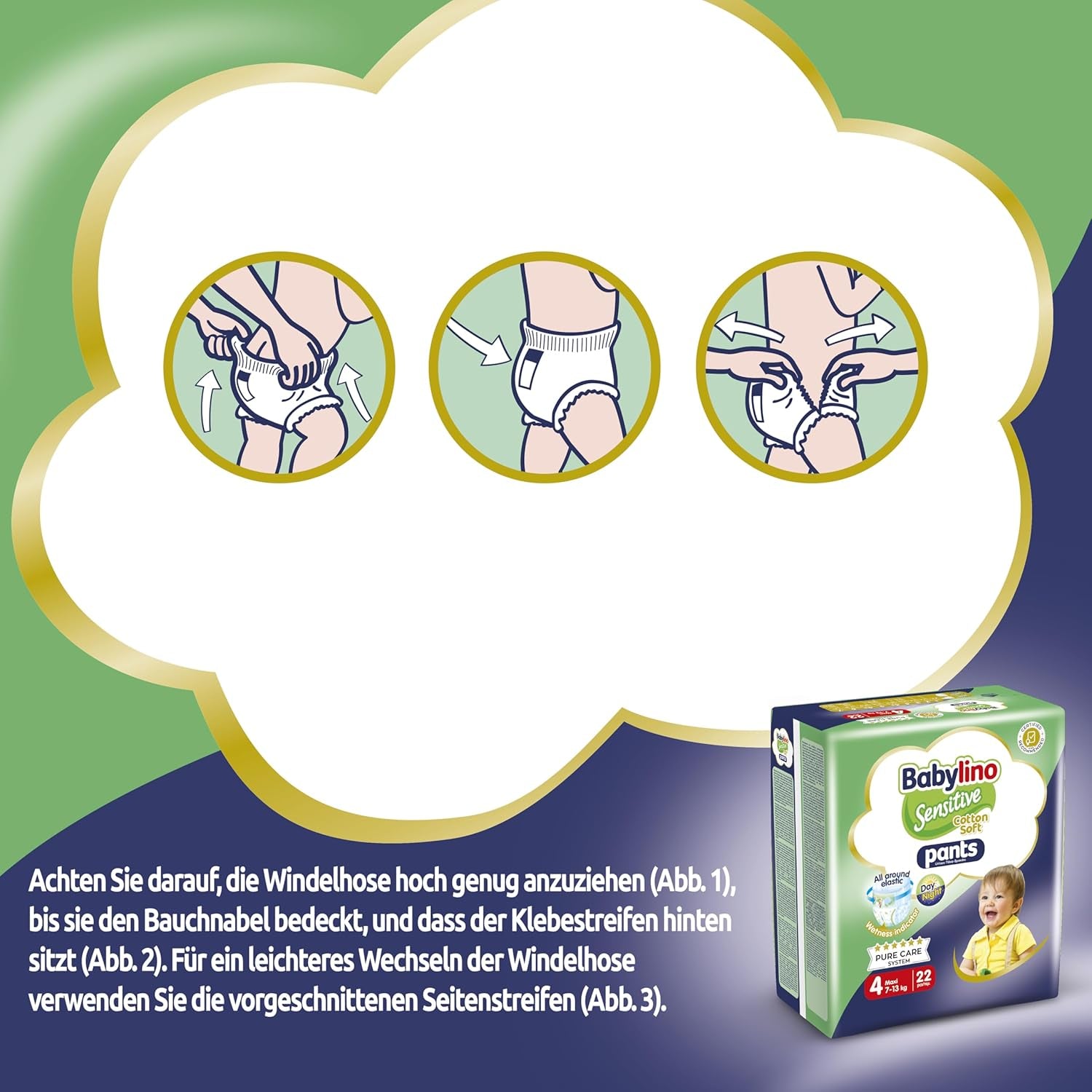 Pelenkák Sensitive Cotton Soft, 4-es méret, Pants Maxi (7-13 kg), 22 db